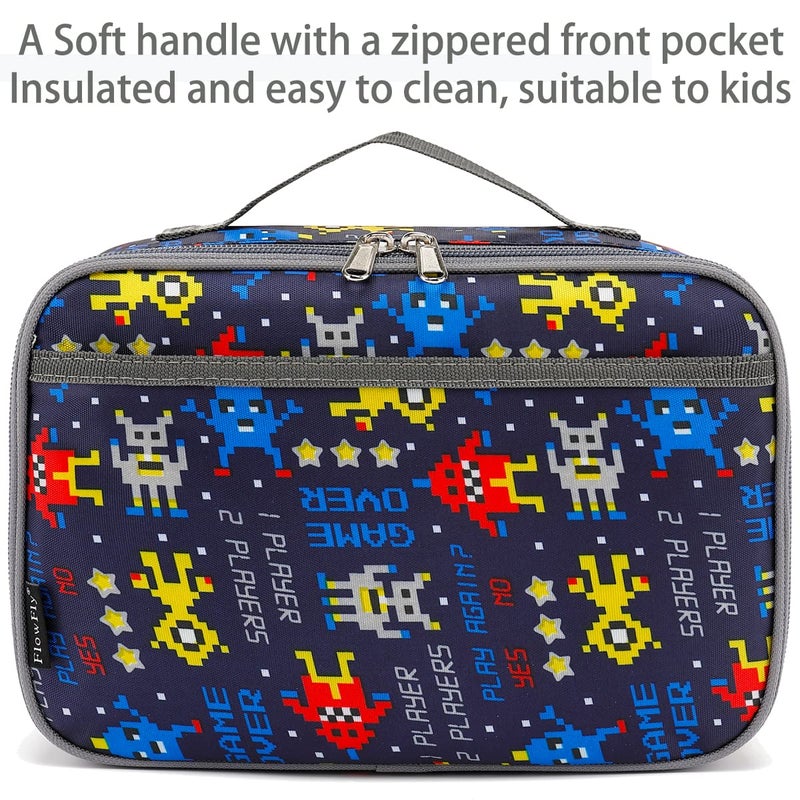 FlowFly Kids Lunch box Insulated Soft Bag Mini Cooler Back to School Thermal Meal Tote Kit for Girls, Boys, Robot - Image 2